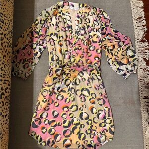 Trina Turk Abstract Leopard Print Midi Dress Long Sleeve Size 8 NWT